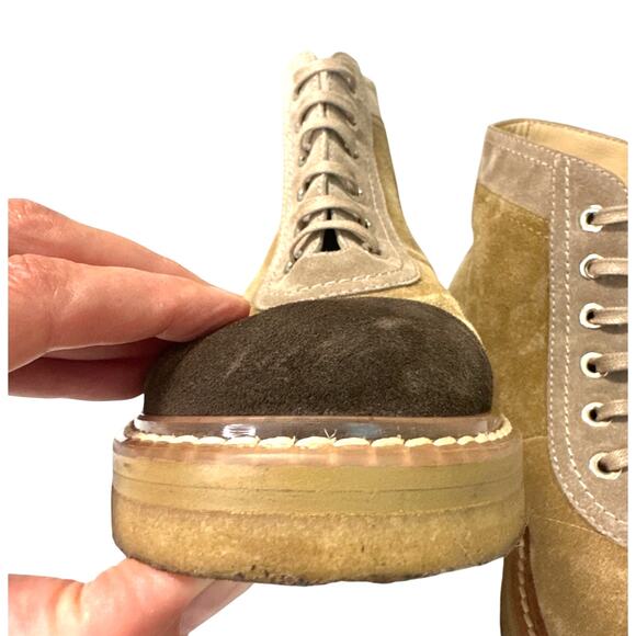 Chanel 2017 Interlocking CC Logo Two Tone Suede Lace-Up Ankle Boots Size IT 38 - Picture 12 of 16